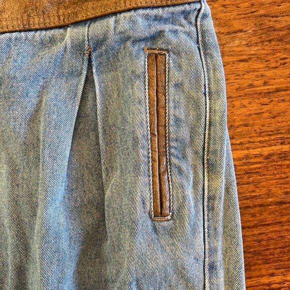 Vintage Leather High Waisted W Pleats Denim Short Cut Offs - Picture 4 of 7
